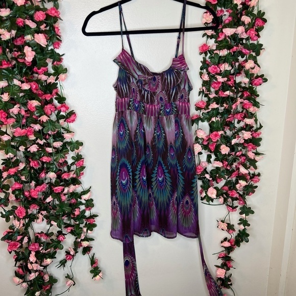 Forever 21 Purple and Blue Peacock Print Blouse - Picture 1 of 7